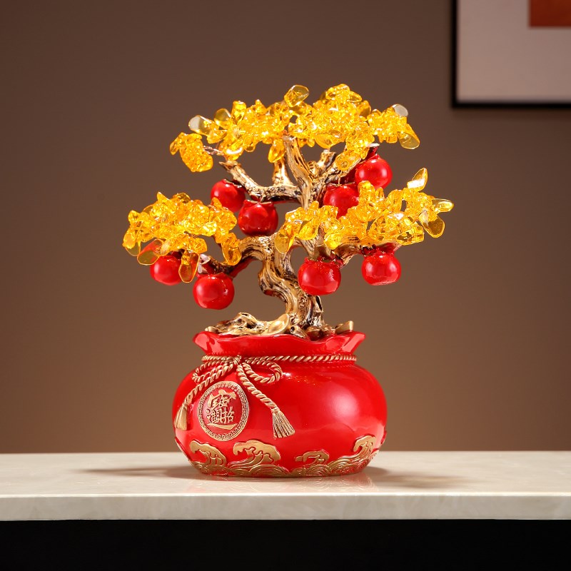 客厅摆件黄d水晶发财树乔迁礼物玄关酒柜电视柜开业搬新家装饰品