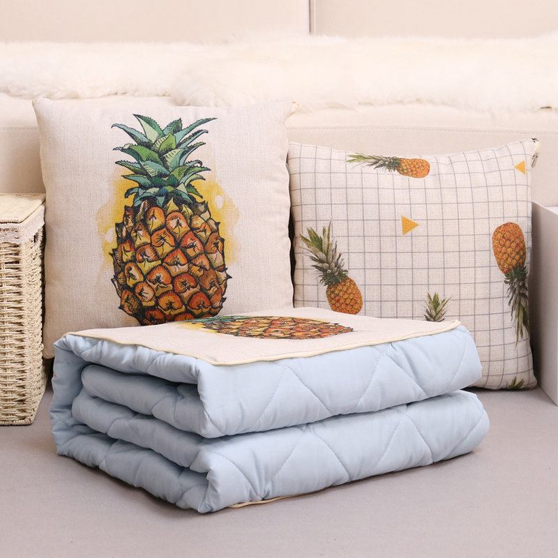 可爱水果棉麻f办公室抱枕被子两用靠垫被汽车沙发靠枕头午睡被加