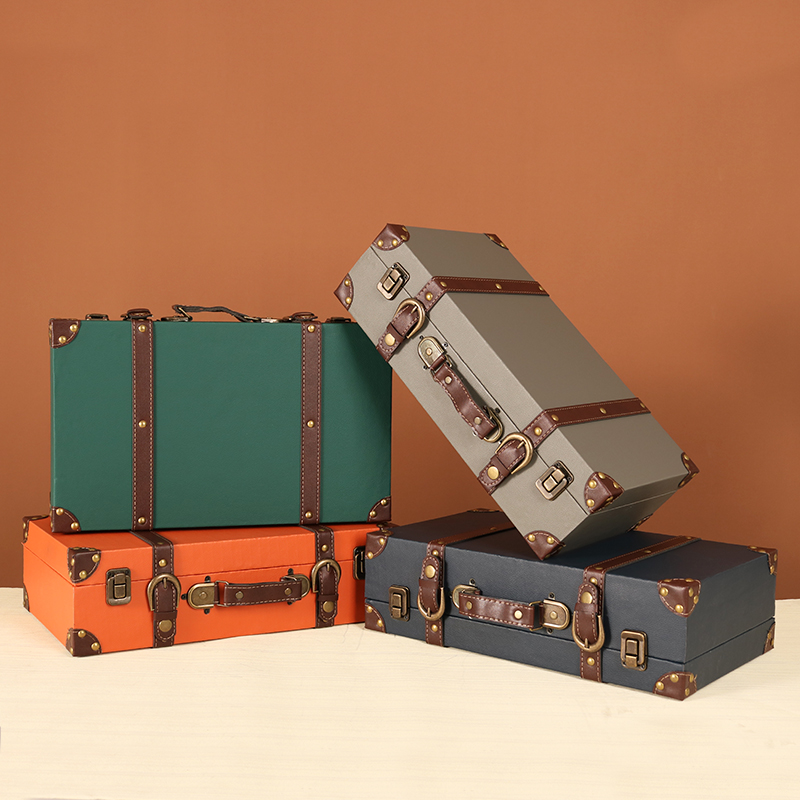 欧式复古手提箱储物木箱子桌面y卧室收纳箱老式皮箱摄影道具整理
