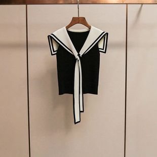 南油海军女上衣洋气 背心领显瘦针织高端时尚 女装 减龄新款 深圳夏季