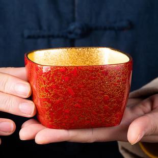 豪跃漆器茶具纯手工大漆紫砂鎏金杯功夫茶杯单个主人杯陶瓷礼品
