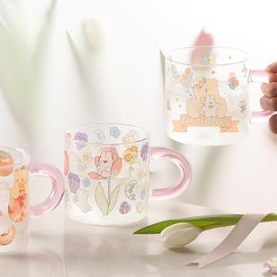 蓝莲花家居茉茉兔茶杯个人专用夏水杯女生可爱带盖家用玻璃杯带把