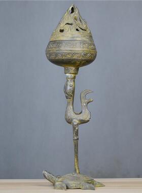 仿古青铜器 神龟立鸟博山炉仙鹤熏炉家居装饰工艺品摆件古玩收藏