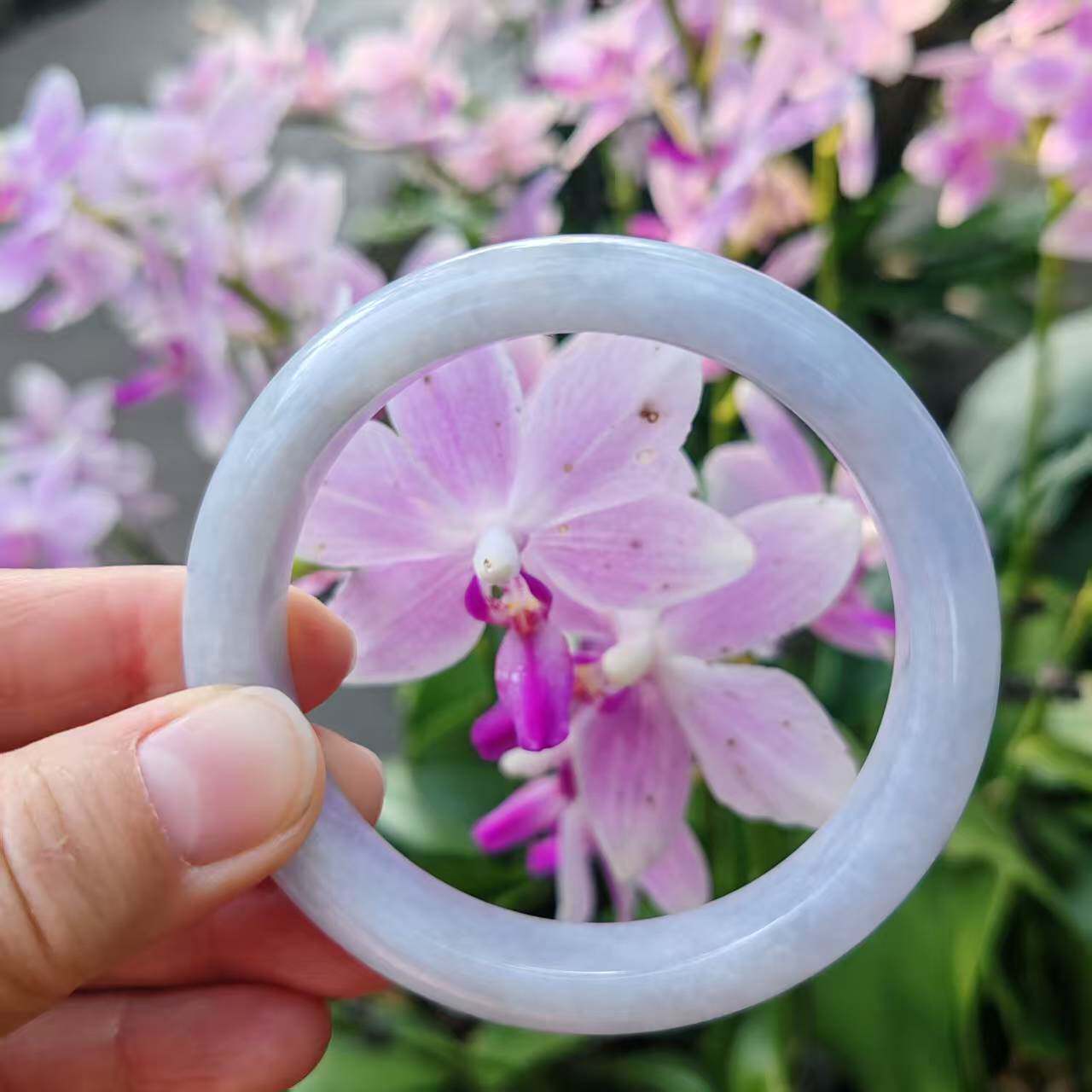 天然缅甸料翡翠A货手镯女款正圈细糯种淡紫色玉镯女神节女友妈妈