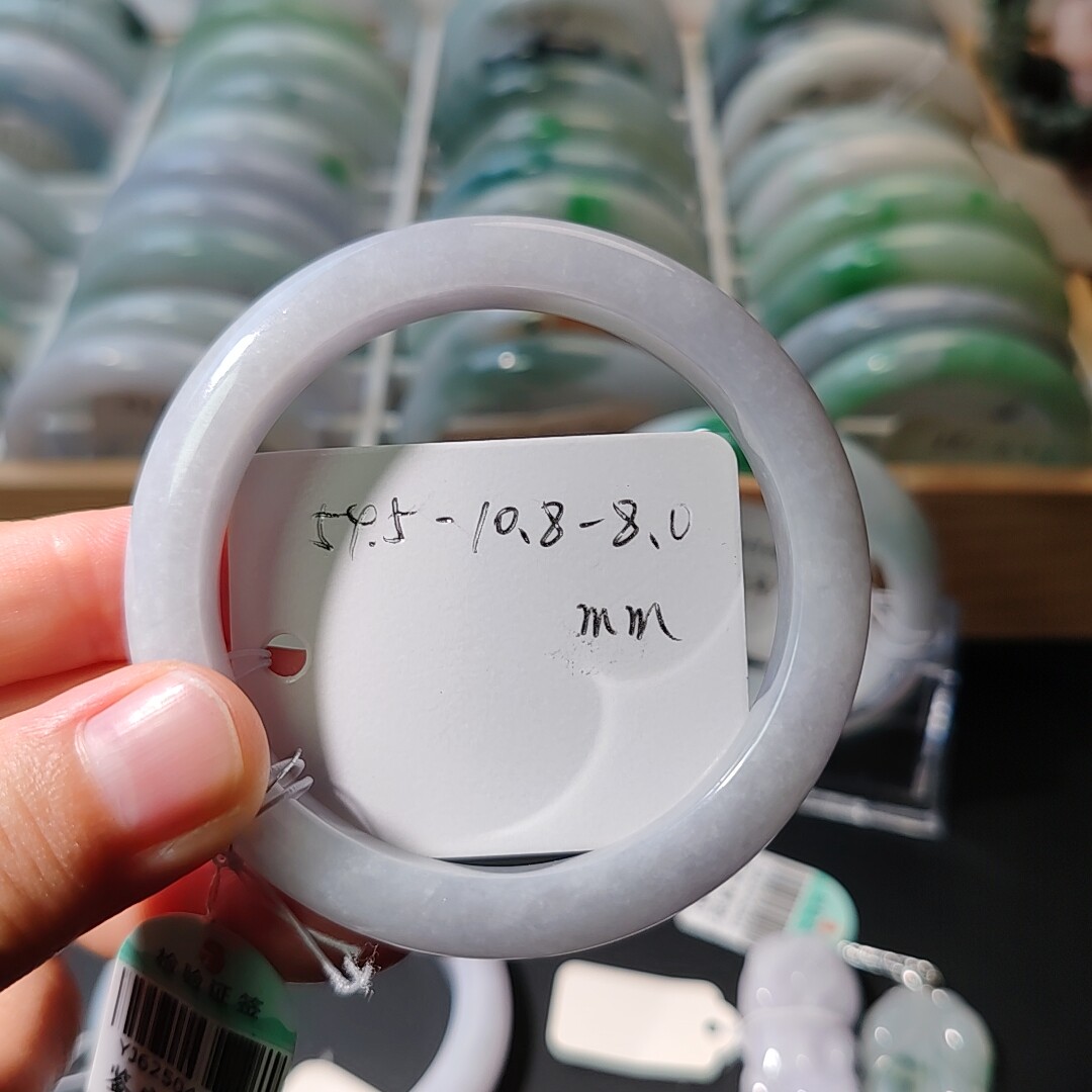 特价清仓54.5圈翡翠A货手镯紫罗兰（有轻微石纹