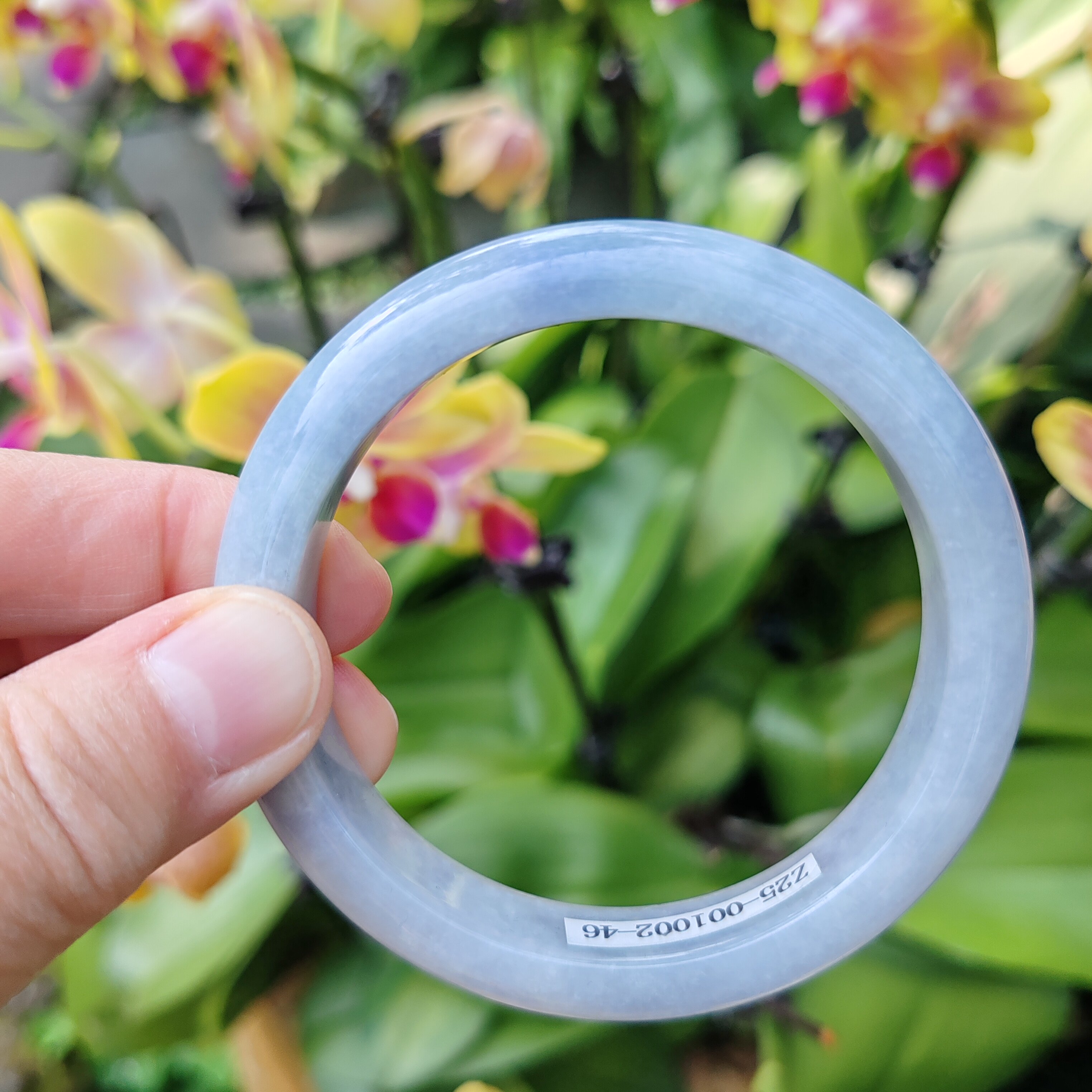 57圈天然缅甸翡翠A货手镯糯种浅紫色正圈玉镯送母亲节送女友妈妈