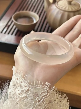 带鉴定证书  特级高冰白月光玉手镯女冰透荔枝冻镯子冰种玉髓手镯