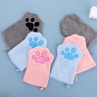 狗狗专用速干吸水清H洁巾猫咪洗澡浴巾宠物用品 宠物毛巾手套式