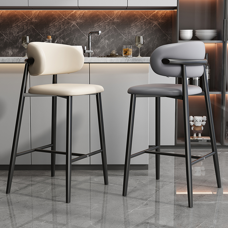仿实木家用高脚椅客厅北欧软包靠背椅子酒吧休闲吧凳咖啡厅吧台凳