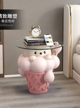 创意玻璃茶几落地摆件客厅沙发旁边角几床头柜家居装饰品乔迁礼物