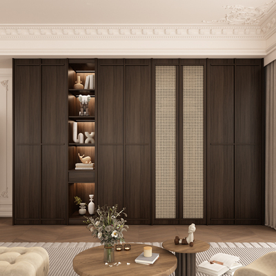 侘寂风实木衣柜卧室家用一门到顶骨骼线enf级欧松板中式复古柜子