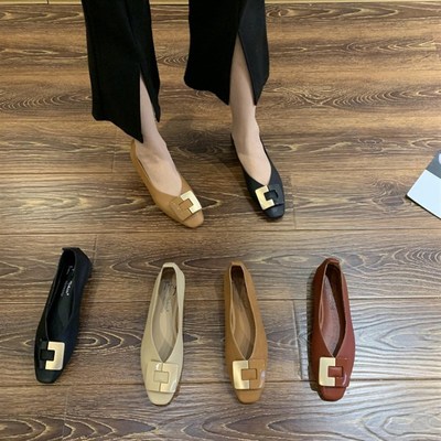 贝斯娜 馨尔利头层牛皮软皮软底方扣百搭妈妈鞋四季款平底奶奶鞋