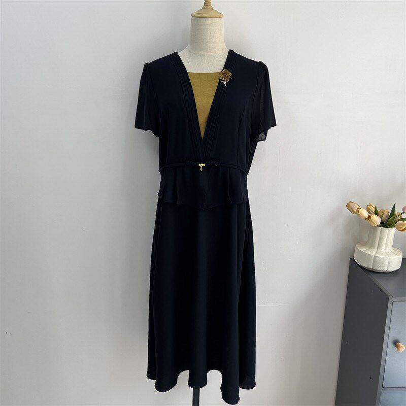 2025夏季新款妈妈裙子女假两件连衣裙宽松薄款时尚显瘦气质雪纺裙