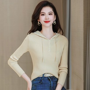 连帽短款毛衣女秋冬内搭打底针织衫长袖独特漂亮上衣修身带帽卫衣