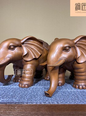 铜匠仁 紫铜有福象摆件一对铜A大象摆设家用客厅玄关家居装饰品