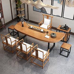 茶馆会客洽谈茶桌椅组合实木家用茶桌客厅禅意功夫茶台家具 新中式