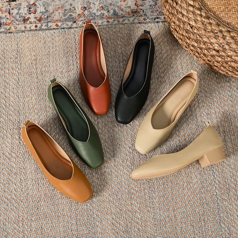 职场方头浅口软底高跟鞋真皮工作单鞋方根上班通勤教师优雅不费力