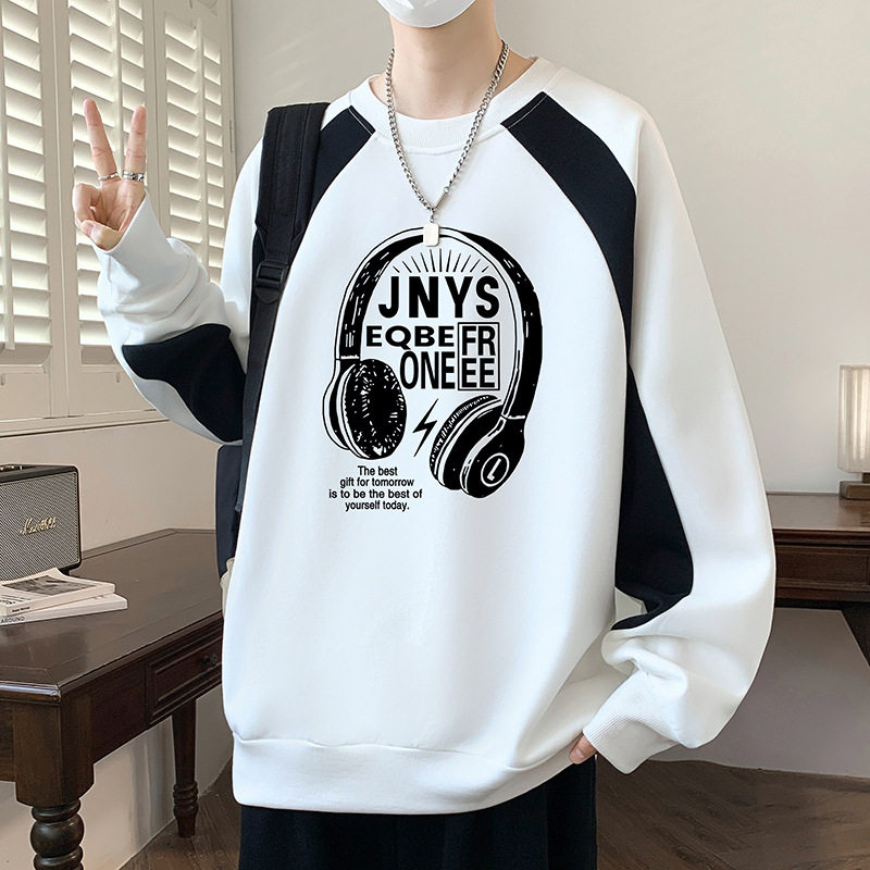 圆领男士卫衣春秋季2025新款潮流拼色长袖t恤男装内搭打底衫上衣T