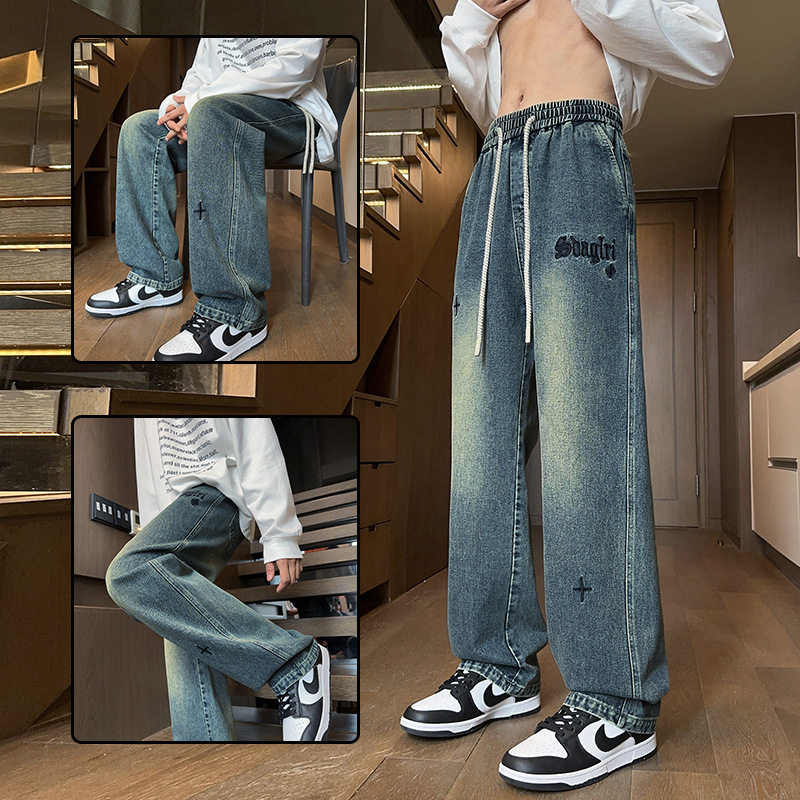 春秋季青少年牛仔裤子12岁男孩13初中学生15大童窄版直筒休闲长裤