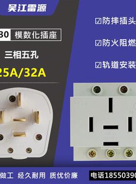 AC30三相五线25A/32A模数化插座 380V五孔配电箱轨道插头插座440V