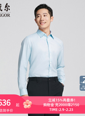 【商场同款】雅戈尔官方夏季新款商务男士浅蓝提花DP长袖衬衫YLDP