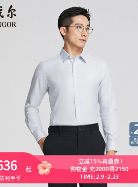 【商场同款】雅戈尔官方夏季新款商务男士浅灰提花DP长袖衬衫YLDP