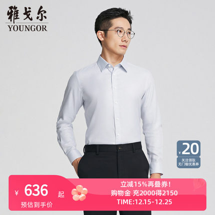 【商场同款】雅戈尔官方夏季新款商务男士浅灰提花DP长袖衬衫YLDP