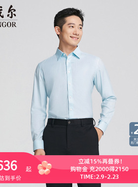 【商场同款】雅戈尔官方夏季新款商务男士浅蓝提花DP长袖衬衫YLDP
