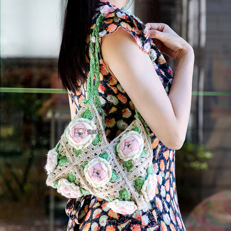 雪球diy手工山茶花恋手拎包毛线钩针编织材料包森系田园风单肩包,服饰配件/皮带/帽子/围巾,DIY编织材料包,淘宝优惠券,粉丝福利购,淘宝优惠卷