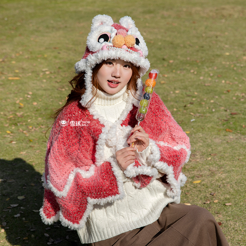 新年手工编织斗篷套装钩针雪球