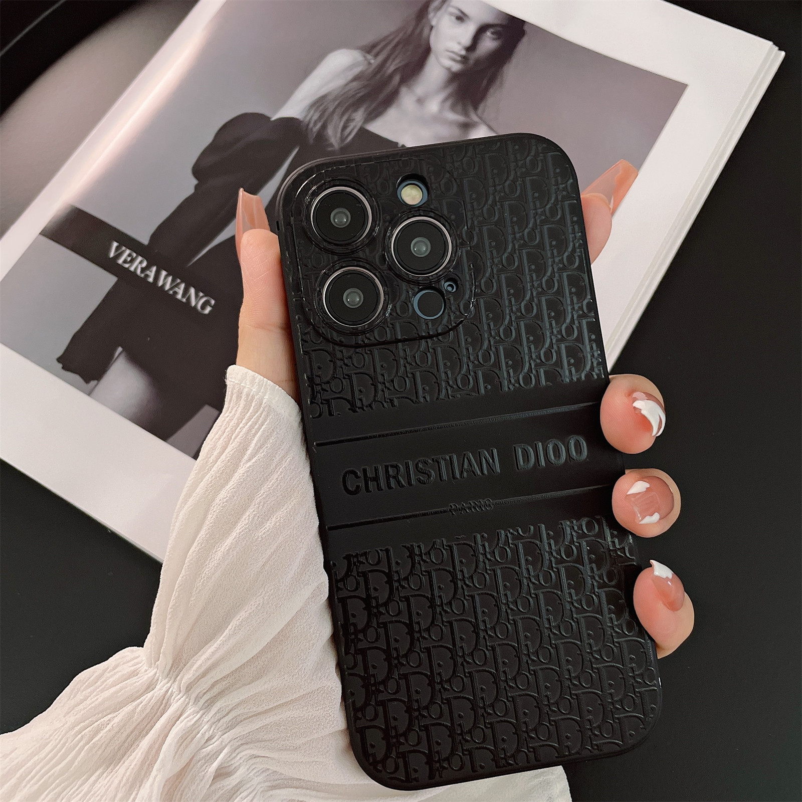 新款17air潮牌D家字母黑色磨砂16适用苹果15promax手