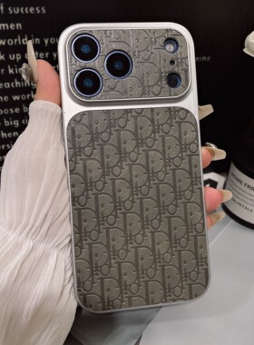 新款潮牌D家压印皮纹灰色适用苹果17promax手机壳iPhone16男女15pro皮质14全包13防摔保护套奢华高档时尚软边