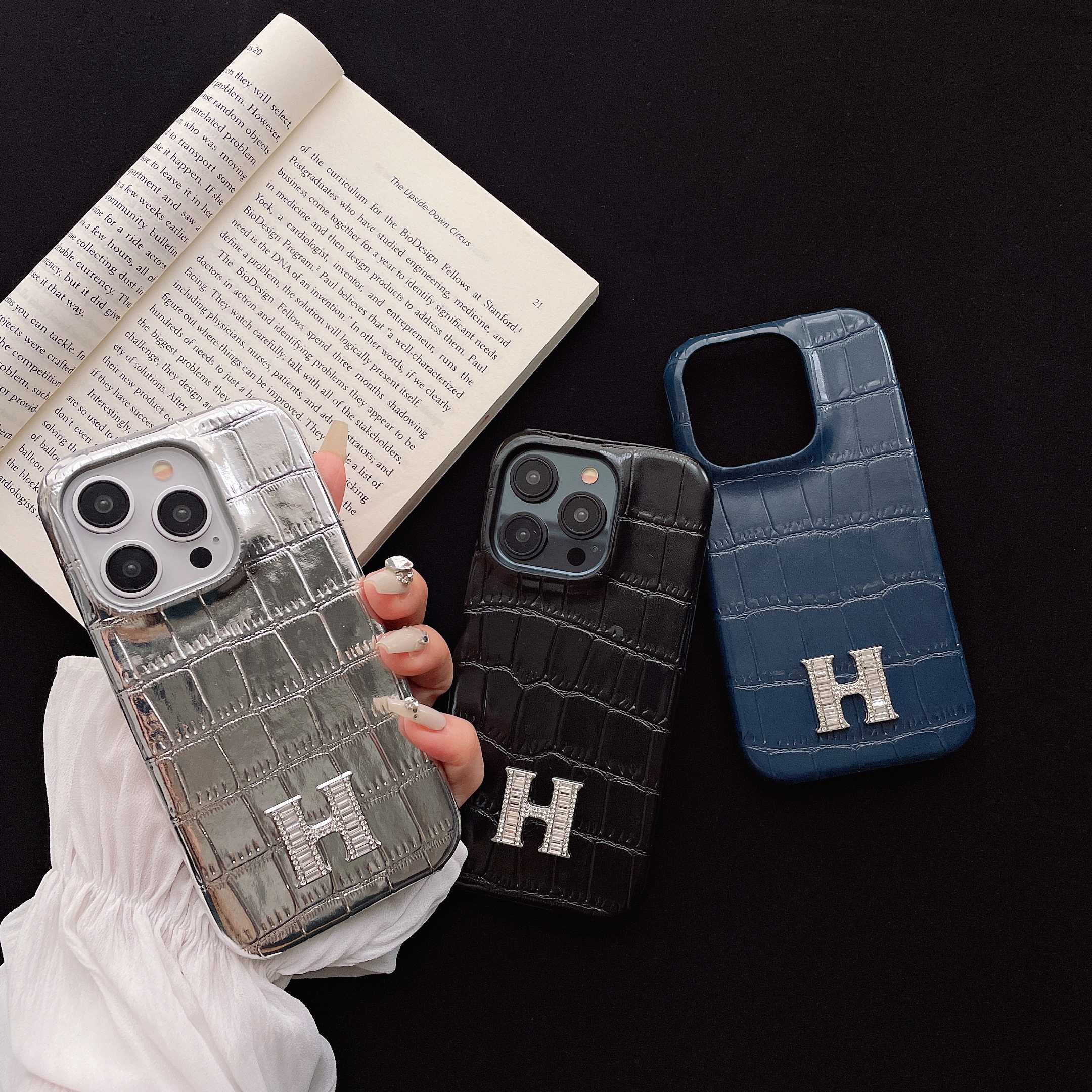 新款17air潮牌鳄鱼纹H钻16适用苹果15promax手机壳i