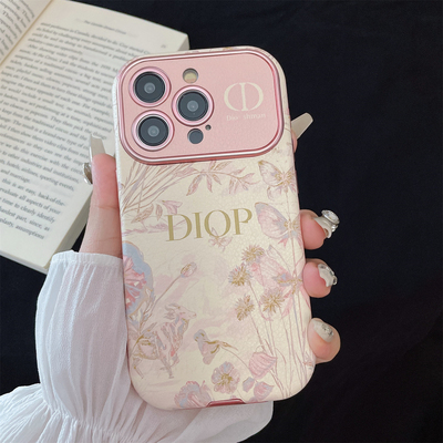 新款17潮牌D家花蝶粉白色适用苹果16promax手机壳iPhone15女14pro皮质13全包12防摔小众个性保护套软创意高档