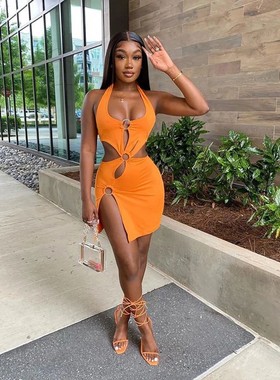 Summer solidcolor sexy sleeveless hollow out dress镂空连衣裙