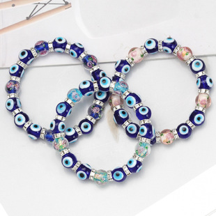 2条装 2024新款蓝眼睛珠串手链恶魔之眼手链女ins法蒂玛之手手链