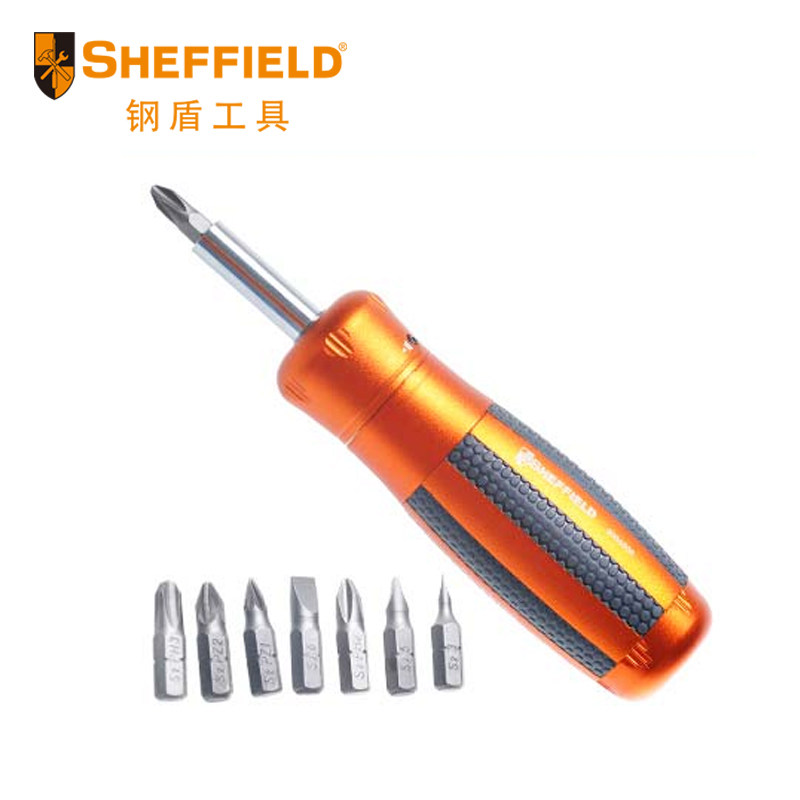 钢盾S056504 6合1迷你棘轮铝合金手柄螺丝刀组合多功能手动工具