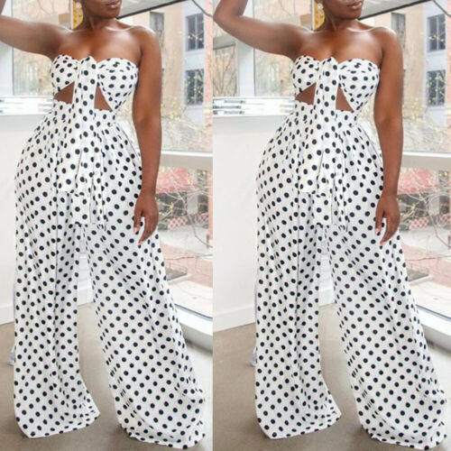 Ladies Fashion Spot Wrapped Chest Two-piece Set 阔腿两件套