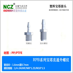 24UNF RPB系列外螺纹塑料宝塔接头 PTFE NCZ 耐腐蚀