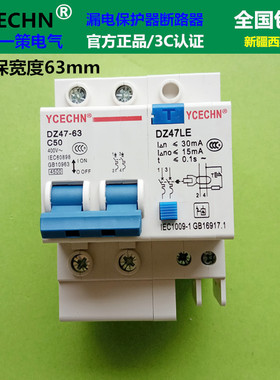 包邮2P50A漏电保护器 C50家用空开断路器带漏保 过载短路漏电跳闸