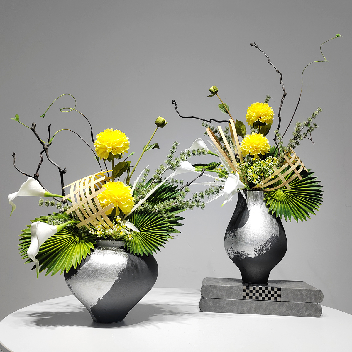 新中式仿真花竹筏艺摆件