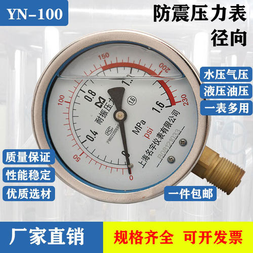 耐震压力表YN-100水压液压油压气压0-0.6/1.6/4/16/25/60MPA
