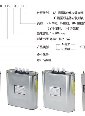 容邦圆柱形电容器BKMJ0.45-15-20-30-40-50-60kvar并联干式电容器