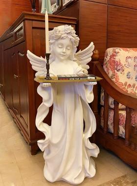 爱丽丝天使欧式复古迎宾大型落地树脂摆件托盘家居客厅装饰品软装