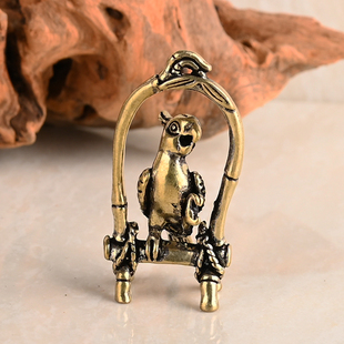黄铜鹦鹉站立鸟笼桌面小摆件复古铜雕田园风动物鹦车载鹉钥匙装饰