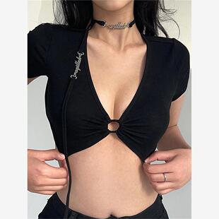 不规则t恤女欧美小众别致独特设计感爵士跳舞蹈jzaa辣妹短款上衣