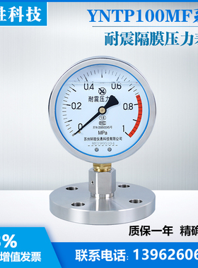 YNTP100-MF DN25 抗振隔膜压力表 不锈钢法兰式耐震式隔膜压力表