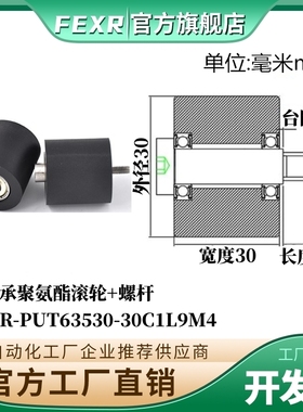PUT63530-30C1L9M4双轴承聚氨酯滚轮不锈钢螺杆悬臂滑轮输送带轮
