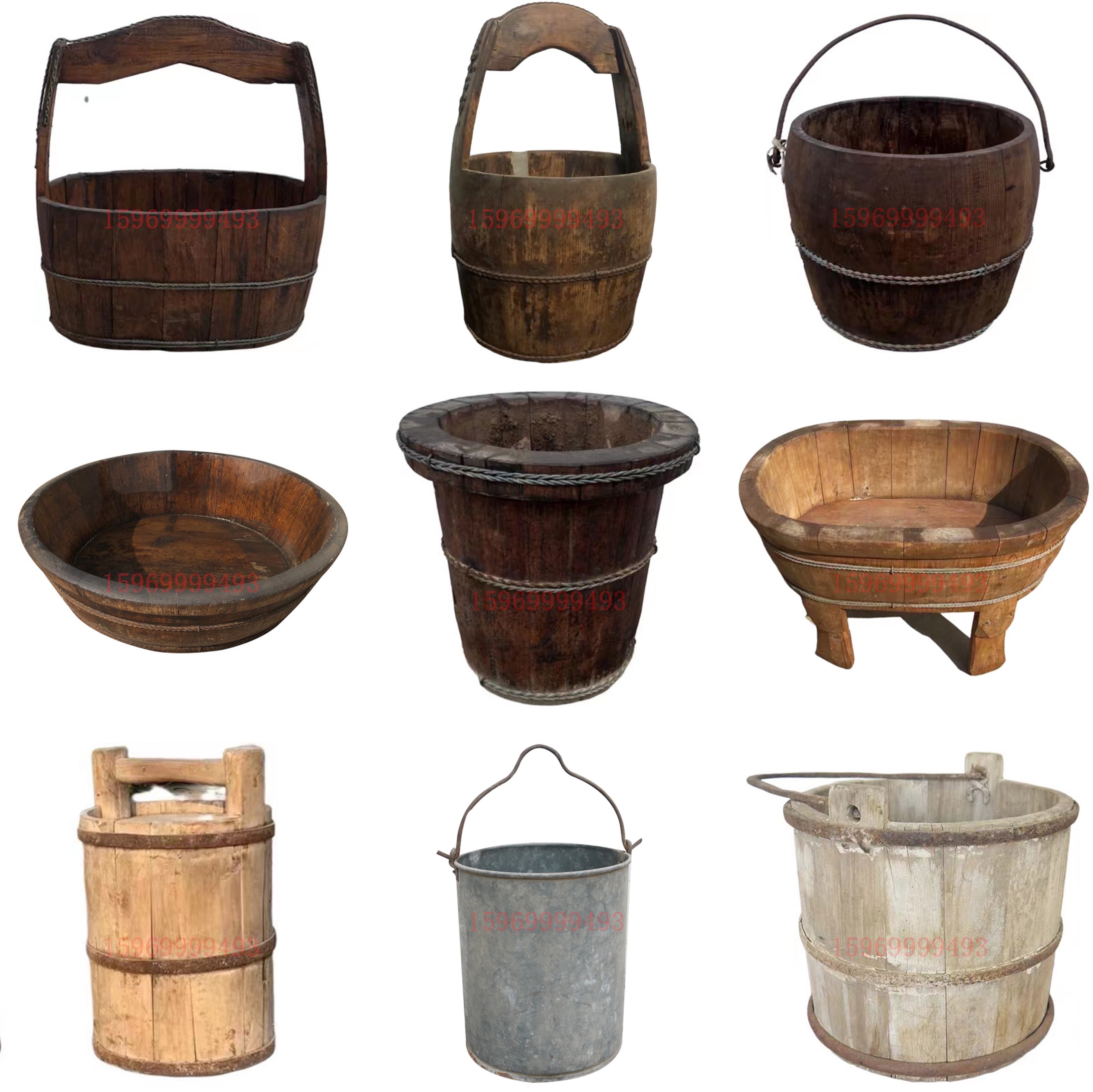 民俗老物件复古旧水桶老木桶木盆老旧农具农家院装饰摆件怀旧收藏