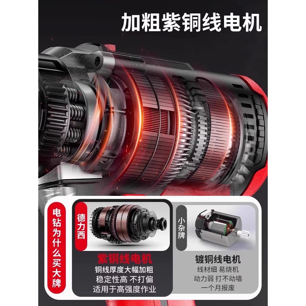 德国品质电钻锂电池充电冲击手枪钻家用套装电动螺丝刀多功具箱